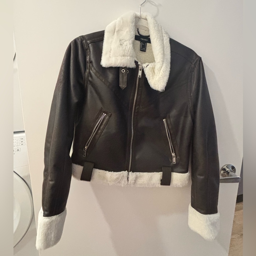 Forever 21 Brown and White Leather Jacket